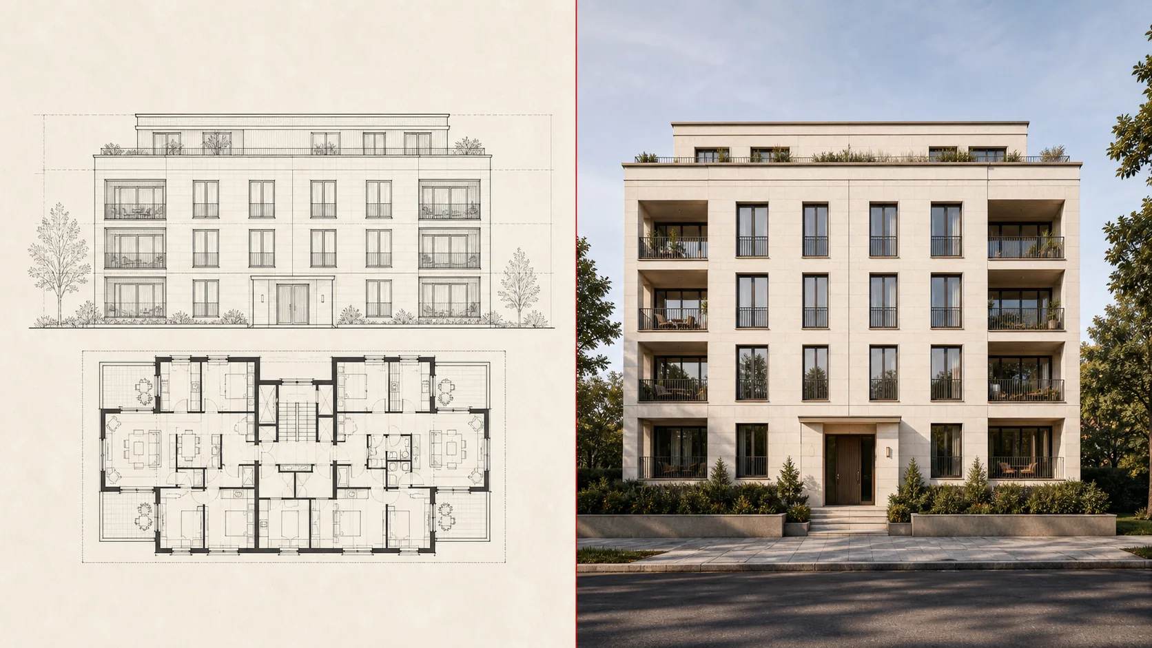 Plan und Rendering als 3D-Rendering-Workflow