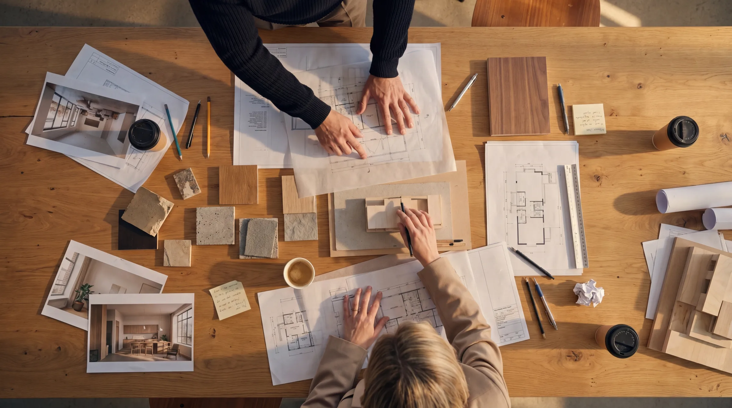 Architekturpläne, Modell und Bildwelt für das Storyboard einer Architekturanimation